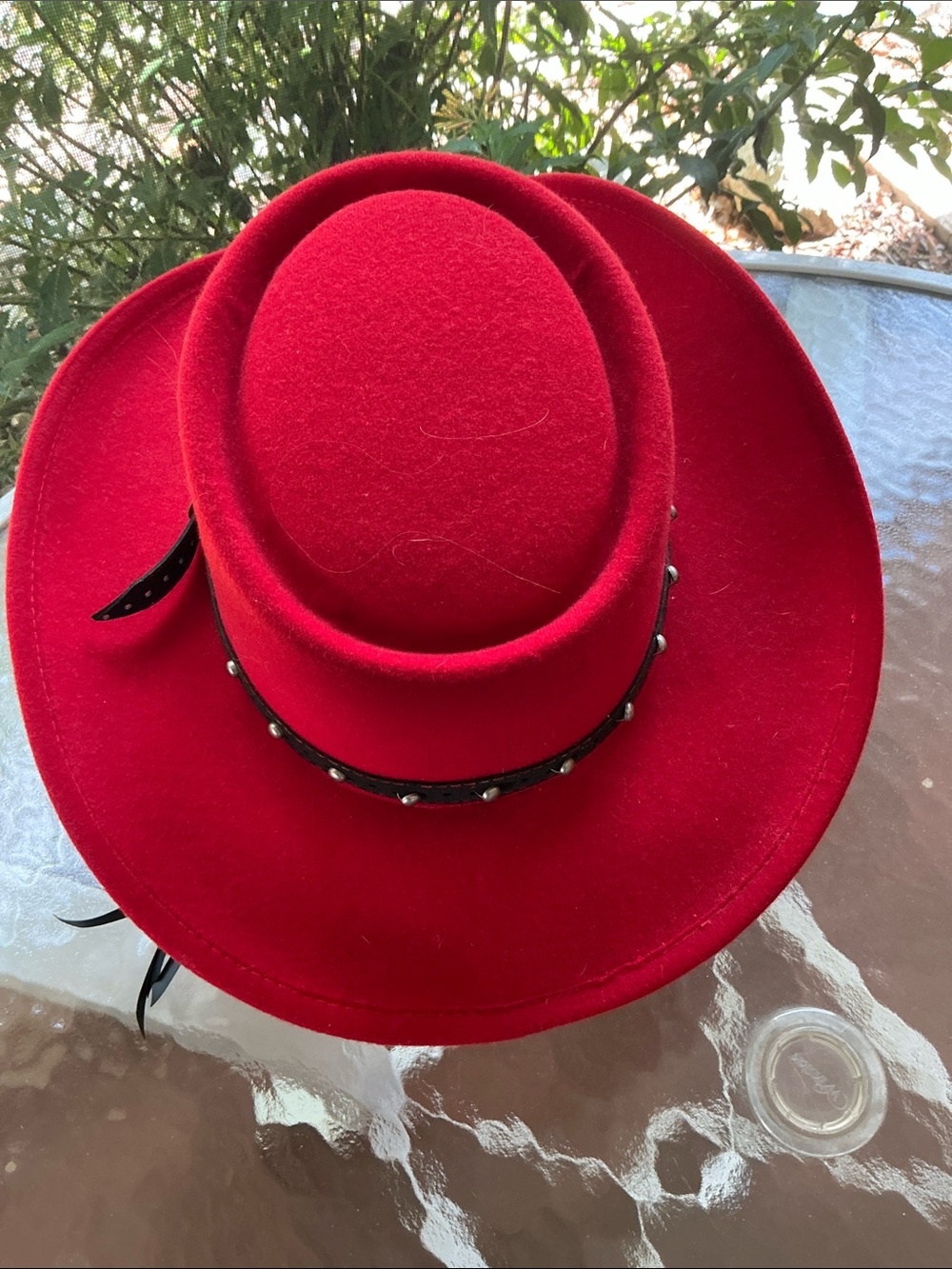 Western Express Inc Women’s COwBOY Hat  Red W/ Brown Studded Strap Size 7 1/4 - Picture 3 of 6